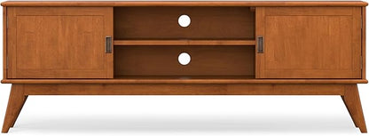 SIMPLIHOME Draper Solid Hardwood 72 inch Wide Mid Century Modern TV Media Stand in Teak Brown for TVs up to 80 inches for The Living Room and Entertainment Center
