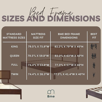 Bme Nipe Full 14 Inch Bohemian Bed Frame with Adjustable Wicker Headboard - Rustic & Vintage Unique Style with Acacia Wood - No Box Spring Needed - Easy Assembly - Walnut