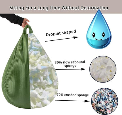 LPMOERA Bean Bag Chairs for Kids/Teen with Memory Foam Filling Bean Bag Sofa with Soft Corduroy Fabric BeanBag Chair for Living Room Bedroom College Dorm Reading Chair Green