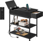 WLIVE Narrow Side Table with 2 USB Ports and 2 Outlets, Flip Top End Table with Drawer and Storage Shelves, End Stand with Charging Station for Living Room, Bedroom, Small Spaces,Black