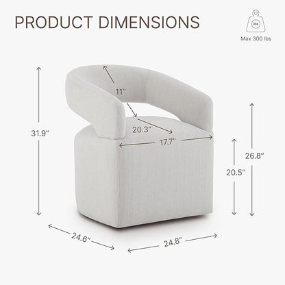 Upholstered Dining Chairs with Removable Casters Barrel Side Armchair with Rollers for Diningroom Bedroom Livingroom Reading Room, Linen, 1PCS