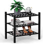 Haddockway small 3 Tier Bamboo Shoe Rack Storage Organizer, Multifunctional Free Standing Stackable Shoe Shelf with Grid Panel for Closet,Hallway,Entryway,Small Space 18"x11"x17"(Black, 3-Tier(Small))
