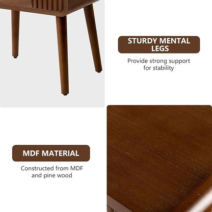 COSIEST Mid Century Modern Nightstands Set of 2, MCM Vintage Bedside Tables with Storage Drawers, Wood End Tables for Bedroom, Living Room (Brown, Striped Pattern)