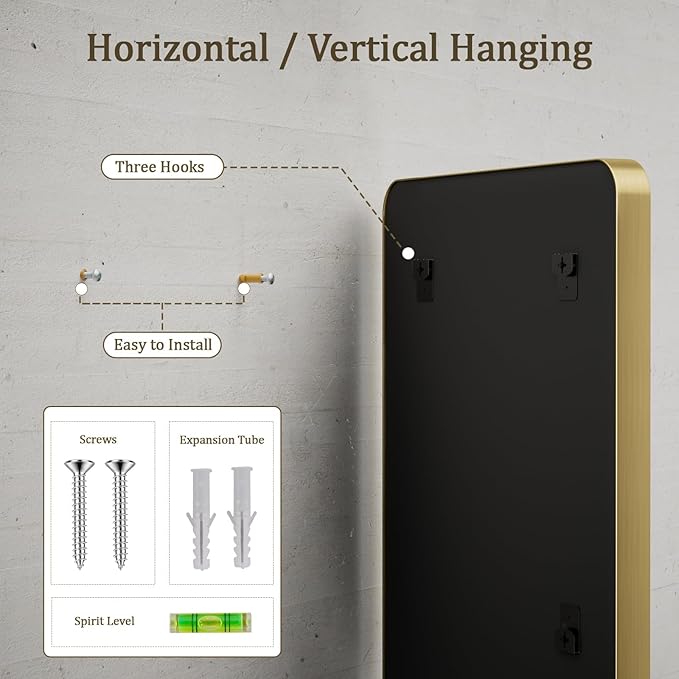 Large Bathroom Mirror 30x56 inch, Gorgeous Deep Frame Wall Vanity Mirror for Over Sink with Shatterproof Tempered Glass, Hanging Horizontal or Vertical, Gold