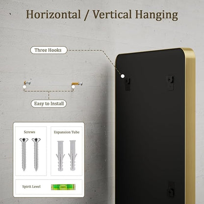 Large Bathroom Mirror 30x56 inch, Gorgeous Deep Frame Wall Vanity Mirror for Over Sink with Shatterproof Tempered Glass, Hanging Horizontal or Vertical, Gold