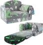Comfy Toddler Chair and Couch for Kids with Blanket,2-in-1 Soft Plush Fold Out Toddler Couch for Girls and Boys,Convertible Sofa to Lounger for Playroom,Gray Dinosaur