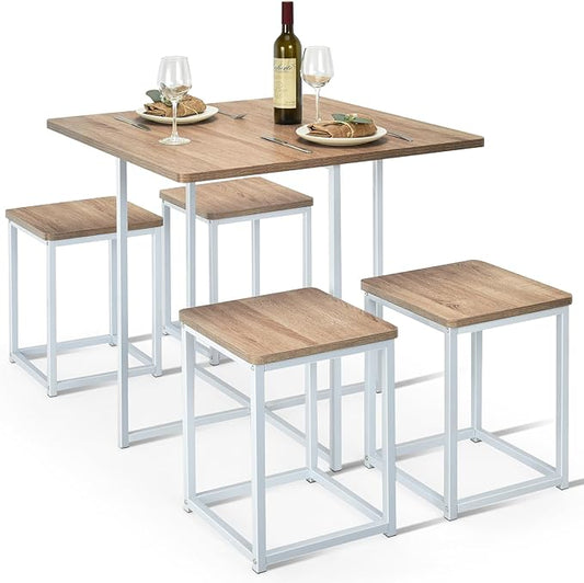Giantex 5 Piece Dining Table Set, Dining Set for 4 with Square Stools, Small Kitchen Table Set with Metal Frame, Compact Design for Small Space, Home Kitchen Bar Pub Apartment