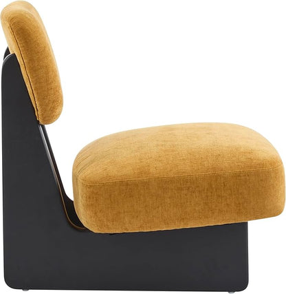 Christopher Knight Home Mores Low Profile Accent Chair Set of 2, Modern Living Room Armless Lounge Chair, Fabric Comfy Reading Chair for Bedroom, Wooden Frame and Thick Padded Seat, Black+Tumeric