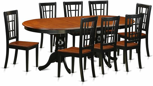 East West Furniture PLNI9-BCH-W 9 Piece Dining Table Set Includes an Oval Dining Room Table with Butterfly Leaf and 8 Wood Seat Chairs, 42x78 Inch, Black & Cherry