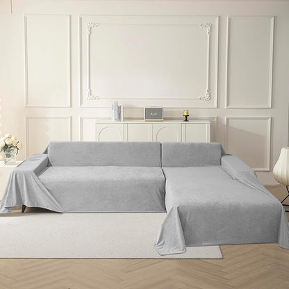 MYSKY HOME Couch Cover Sofa Covers for 3 Cushion Couch, Ultra - Soft Dog Couch Covers Protector for Sectional Sofa, Non Slip Sofa Slipcover Furniture Protector for Pet, 91" x 118", Light Grey