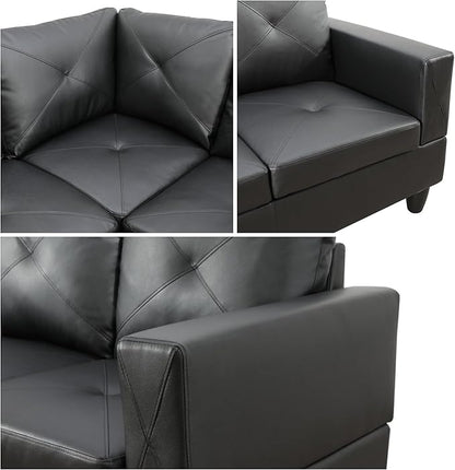 L-Shaped Sectional Sofa, Modern Sectional Couches Home Sofas for Living Room with Movable Chaise, Modular Living Room Sets Furniture for Apartment Bedroom & Office, Black