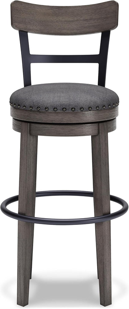 Signature Design by Ashley Caitbrook 30" Farmhouse Bar Height Upholstered Swivel Barstool, Gray