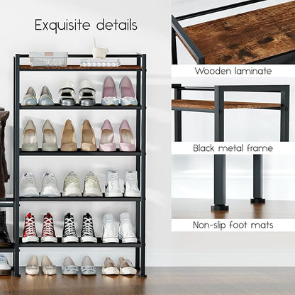Shoe Rack Organizer and Storage - 5 Tier Metal Shoe Rack with Boot Storage & Side Any Combination - Space Saving Shoe Shelf for Entryway, Bedroom, Closet, Garage, Small Spaces