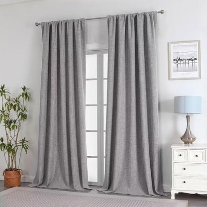 Joydeco Natural Linen Curtains 84 inch Length 2 Panels Set Burg 100% Blackout Patio Door Curtain Room Darkening Sliding Door Curtains Thermal Insulated Back tab Rod Pocket(105x84 inch, Light Grey)