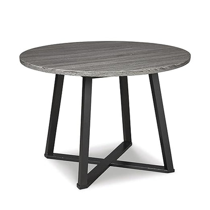 Signature Design by Ashley Centiar Mid Century Round Dining Room Table with Metal Legs, Gray & Black