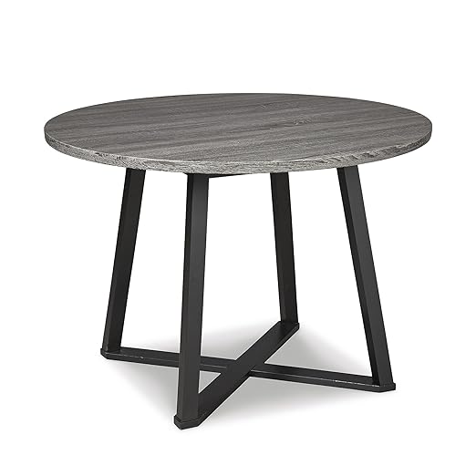 Signature Design by Ashley Centiar Mid Century Round Dining Room Table with Metal Legs, Gray & Black