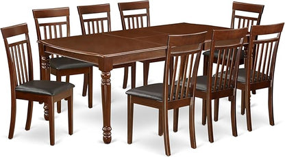 East West Furniture DOCA9-MAH-LC 9 Piece Dining Set Includes a Rectangle Dining Table with Butterfly Leaf and 8 Faux Leather Kitchen Room Chairs, 42x78 Inch, Mahogany