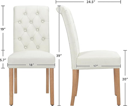 Yaheetech Dining Chairs Set of 2 Fabric Upholstered Dining Room Chairs with Button Tufted High Back and Solid Wood Legs for Kitchen/Living Room/Restaurant, Modern Style, Beige