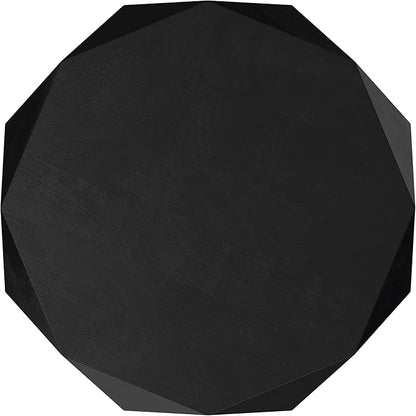 SIMPLIHOME Zayn Coffee Table - 35 inch Wide Solid Acacia Wood Geometric Drum Cocktail Table in Black, Modern Living Room Table with Octogon-Shaped Tabletop and Faceted Design, Assembled