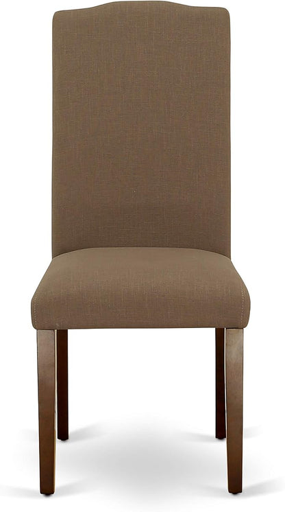 East West Furniture ESEN3-MAH-18 3 Piece Dinette Set for Small Spaces Contains a Round Dining Table with Pedestal and 2 Dark Coffee Linen Fabric Upholstered Chairs, 30x30 Inch, Mahogany