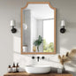 WallBeyond Wood Framed Mirror with Scalloped, 24" x 36" Farmhouse Arch Wall Mirror for Bathroom Entryway Living Room or Bedroom Home Decor [Honey-Colored]