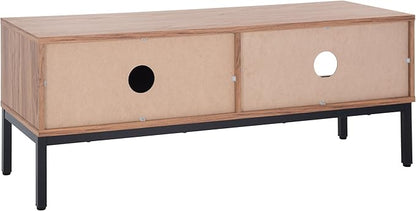 SAFAVIEH Lylia TV Stand for up to 55" Flatscreen – Oak with Black Legs & Handle, 1 Sliding Door, 1 Open Shelf, Entertainment Media Console (MED9617D)