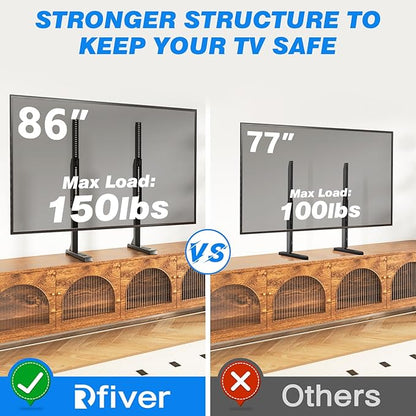 Rfiver Table Top TV Stand with Height Adjustable TV Legs, TV Stands Base with Cable Management for Most 37 to 86 Inch Flat or Curved TVs, Steel TV Feet Holds up to 150 lbs, Max VESA 800x600mm, Black