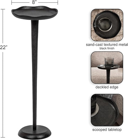 Kate and Laurel Alessia Modern Decorative Metal Drink Table; 8 x 8 x 22; Black; Round Cast Aluminum Pedestal Plant Stand with Rough Texture and Deckled Edge