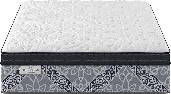 Kingsdown Passions Kelbrooke 16" Ultra Plush Euro Pillow Top Hybrid Mattress King, Gel Memory Foam Layer Motion Isolation Quilted Top Premium Mattress