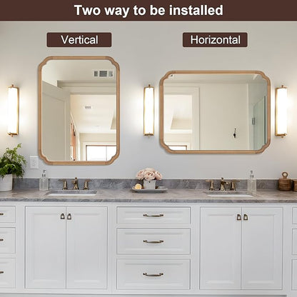 WallBeyond 30" x 40" Rounded Corner Arch Wall Mirror with Wood Frame for Entryway, Living Room or Bedroom Home Decor - Light Woodgrain [30 x 40 inches, Honey-Colored]