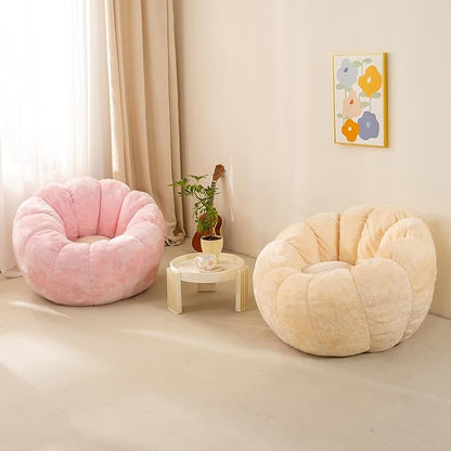 Pumpkin Bean Bag Sofa Chair, Bean Bag Chair with Filler for Teens, Kids, Toddler, Comfy and Lazy Sofa for Dorm, Apartment, Living Room and Bedroom, Pink