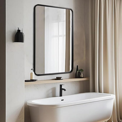 ANDY STAR 30’’x48’’ Black Bathroom Mirror, Rounded Rectangle Black Metal Framed Bathroom Vanity Mirror for Wall, Iron Tube, 1’’ Deep, Wall-Mounted Horizontal/Vertical