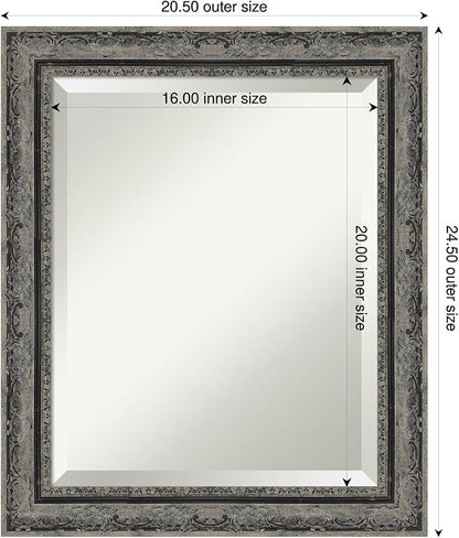 Amanti Art Bathroom Mirror for Over Sink, 25x21 Filigree Matte Black Rectangle Vanity Mirror, Small Traditional Frame, Hangs Horizonally and Vertically, Bathroom Wall Decor, Beveled Edge