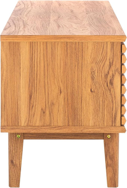 SAFAVIEH Aricia TV Stand for up to 65" Flatscreen – Oak Brown, 2 Sliding Doors with Interior Storage, 1 Open Shelf, Entertainment Media Console (MED9633D)