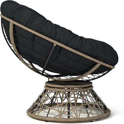 Ball & Cast Ergonomic Wicker Chair with Cloud Thick Density Fabric Cushion,Accent Chair W/ 360 Degree Swivel,Sturdy Metal Frame,Height Adjustable,for Reading,Living Room Bedroom,Lounge,Brown+Black