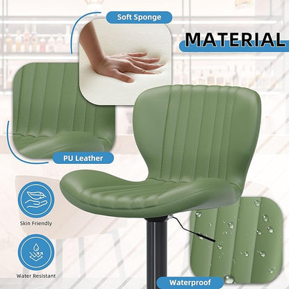 Shintenchi Bar Stools Set of 4 Modern Swivel Bar Chairs, Counter Height Faux Leather Metal Barstools, Upholstered Island Chairs with Back and Footrest, Green