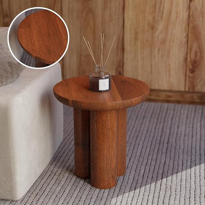 Relso Gaia Round End Table for Living Room and Farmhouse | Solid Mango Wood for Rustic Elegance | Ideal for Side Tables, Nightstands & More | Wood Side Table Round for Bedroom (Walnut)