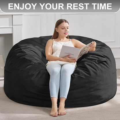Hobestluk 5FT Bean Bag Chair Giant Bean Bag Chairs for Adults Large Bean Chairs with Removable Cover, Beanbag Chair with Filler, Adult Bean Bag Chairs for Living Room, Bedroom