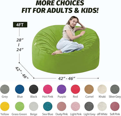 4FT Bean Bag Chair with Ultra Soft Velvet Cover Bean Bag Sofa with Memory Foam Bean Bag Chairs with Large Size Lazy Sofa for Dorm Office Living Room Bedroom Grass Green 4'