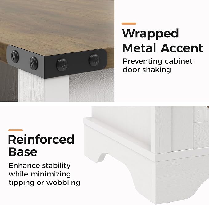 RoyalCraft Nightstand Set of 2, White End Table with Charging Station, Tall Farmhouse Bedside Table with Large Storage and Shelf, Wooden Side Table with for Bedroom, Home Office, White and Rustic Oak