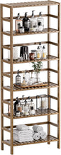 HITNET Bookcase, Bamboo Bookshelf, 6-Tier Adjustable Tall Open Book Shelf, Free Standing Storage Shelves Organizer, Flower Plant Display Stand, Walnut