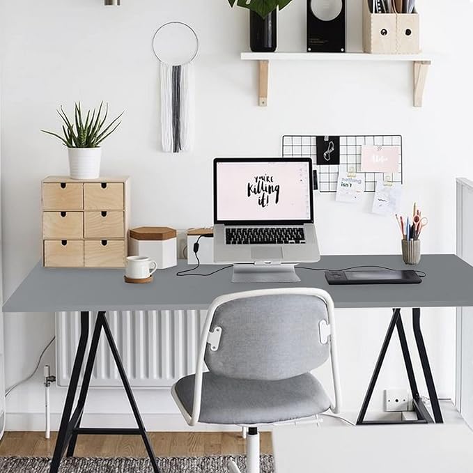 Kaboon Universal Tabletop 55x27.5 in Silver Grey, Melamine Table Tops One-Piece Sit Stand Desk Top, Home and Commercial use