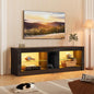 Bestier Modern TV Stand for 65 inch TV with LED Lights, High Gloss Entertainment Console Table with Storage Shelves for Living Room in Glossy Black