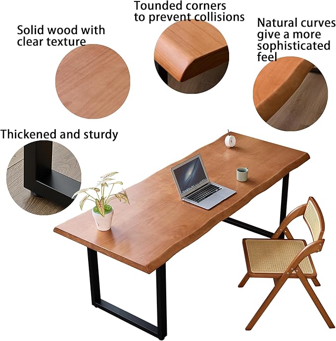 Solid Wood Office Desk, Dining Table, Desk -55 to 62 inches, Modern Farmhouse Design, can accommodate 2-8 People, Easy to Assemble, Ideal for Learning, Writing, and Dining. (55 inches)