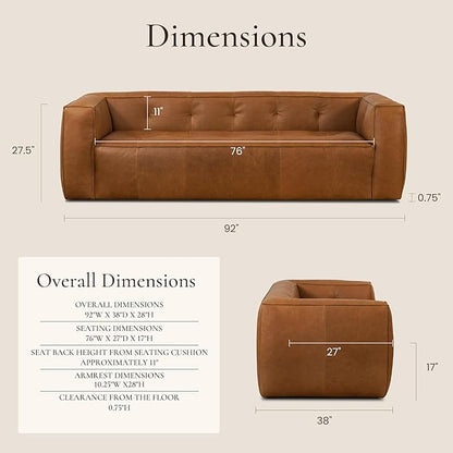 POLY & BARK Capa Sofa in Full-Grain Pure-Aniline Italian Tanned Leather in Saddle Tan