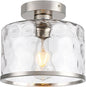 Modern Semi Flush Mount Ceiling Light with Industrial Clear Hammered Glass Lampshade, Farmhouse Ceiling Lights fixtures in Satin Nickel for Hallway Kitchen Bathroom Bedroom