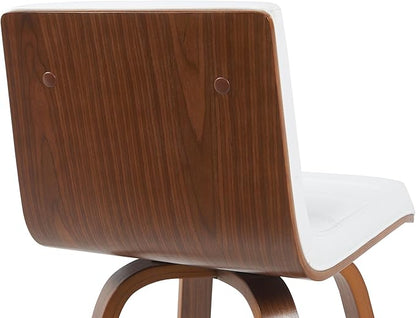 Vienna Modern Swivel Bar Height Stool with Snow White Faux Leather Seat and Walnut Finished Wood Frame Set of 4