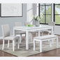 soges 6 Piece Wooden Dining Table Set, Dining Room Table with 4 Upholstered Chairs and Bench, Rectangular 6-Person Kitchen Dining Table Set with Crystal Decoration, White