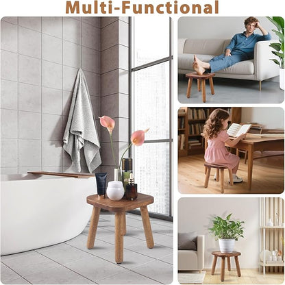 9.3 Inch Wooden Step Stool for Adults and Toddlers, Portable & Sturdy, Plant Stool with Four Detachable and Assembled Legs for Playroom, Kitchen, Bedroom, Bathtub-Walnut