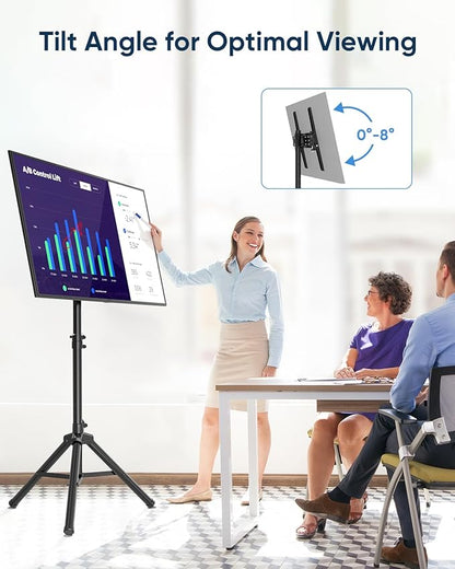 FORGING MOUNT Tripod Portable Floor TV Stand,Foldable Stand Height Adjustable for Portable Display Floor TV Stand 26-65" Flat Screen/Curved TVs, Holds Up to 77lbs